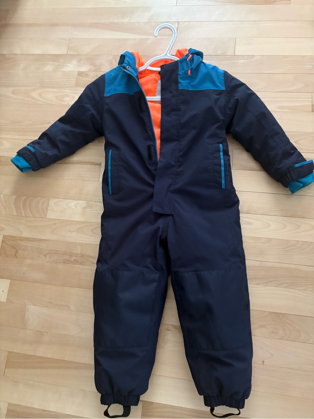 F&F Navy Winter/Snow Jumpsuit with Teal Accents and Bright Orange Lining